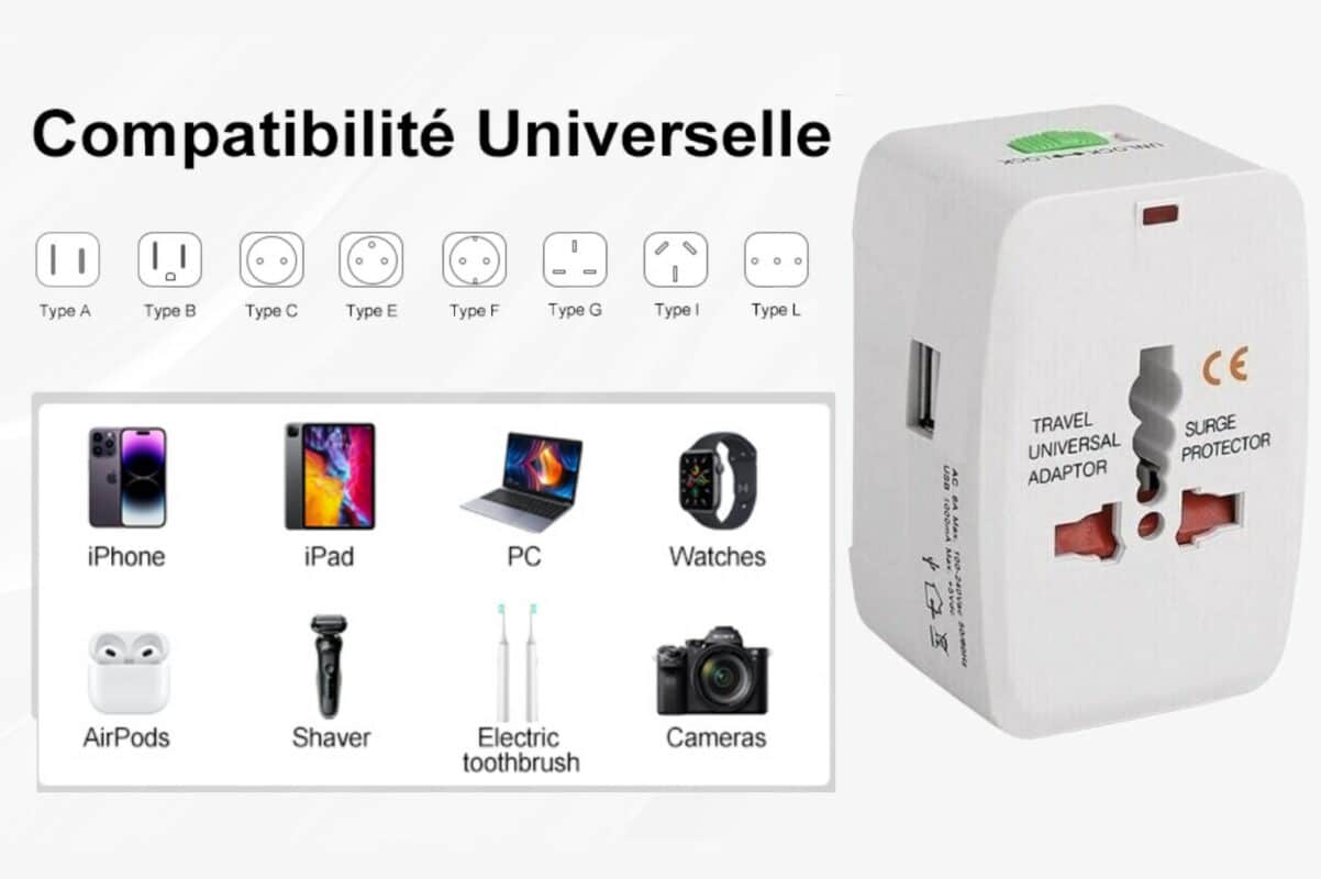 Adaptateur voyage USB multi-pays TechGate Tunisie
