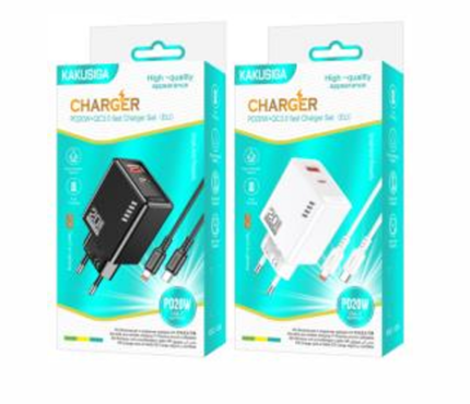 CHARGEUR KAKUSIGA KSC-1240 PD20W+QC3.0 AVEC CALBE IPHONE NOIR