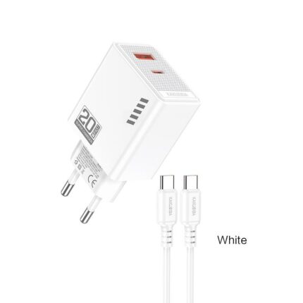 CHARGEUR KAKUSIGA KSC-1240 PD20W+QC3.0 AVEC CALBE TYPE-C BLANC