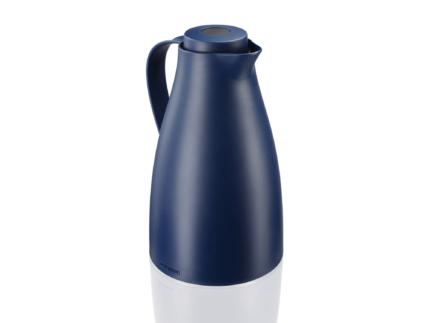 Blue insulated thermos with a white base, shown from the side on a white background)