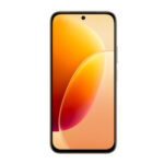 Front view of a smartphone with rounded edges, a centered hole-punch front camera, and an orange gradient wallpaper